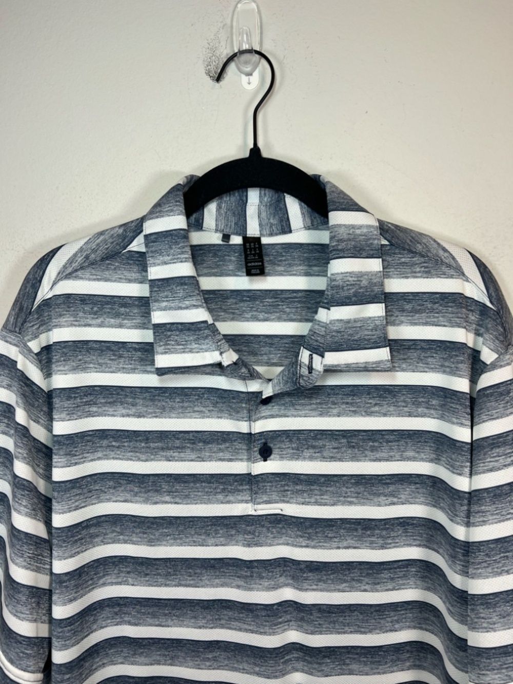 Adidas Golf Polo Shirt Navy Blue White Gradient Stripe Sweatwick Breathable 2XL - Picture 3 of 11